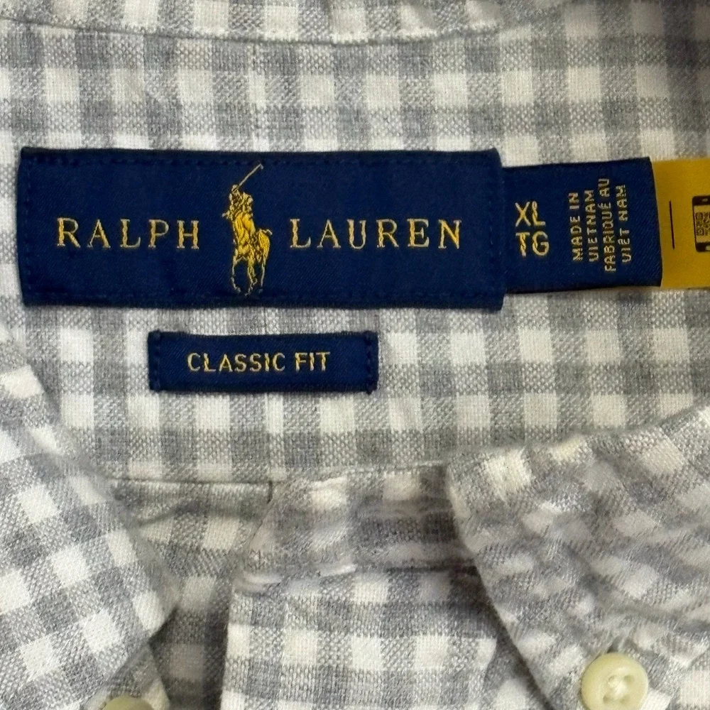 Ralph Lauren Gingham Button Down Shirt Classic Fit Grey XL